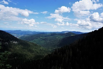 Fototapeta premium Panoramic view from the Sentiers des Roches over the Ballons des Vosges