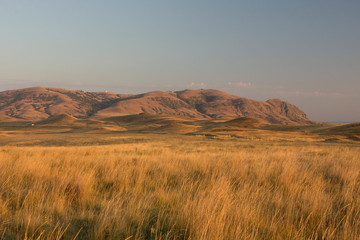 Rural landscape, steppe at sunset. Sun Valley, Crimea.