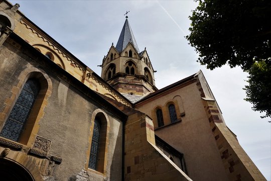 Worm's-eye view on the Assumption Church of Rouffach