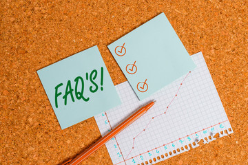 Text sign showing Faq. Business photo text a list of questions and answers relating to a particular...