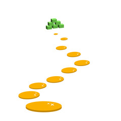 The road of coins. Packs of dollars. Vector illustration.