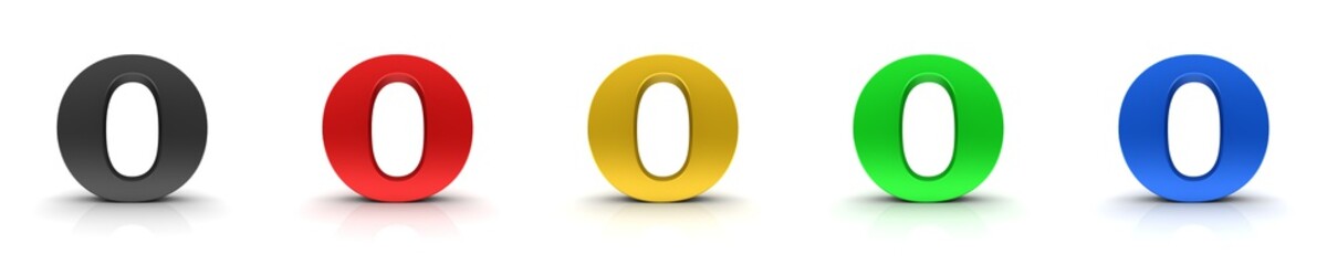 O letter 3d sign O black red gold green blue