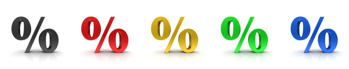 Percent percentage percentile sign interest rate symbol sale discount icon 3d black red gold green blue