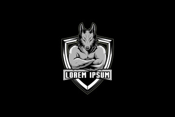 German Shepard with human body cartoon character logo template