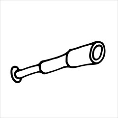 Brass Hand Held Telescope, Spyglass. Pirates emblems. Hand drawn illustration in Doodle style. Vector illustration