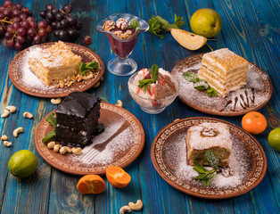 homemade desserts on a blue background
