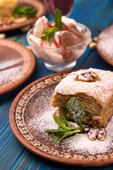 homemade desserts on a blue background