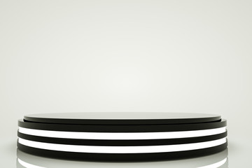 black and white round stand on a white background. 3d render illustration