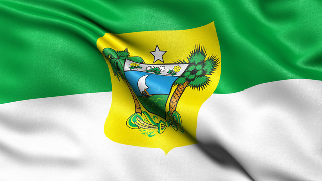 3D illustration of the Brazilian state flag of Rio Grande do Norte waving in the wind.