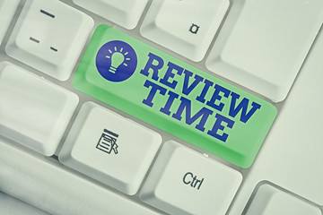 Word writing text Review Time. Business photo showcasing to think or talk about something again Set...