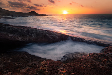 Sunset in the basque coast under Jaizkibel mountain in Hondarribia, Basque Country.