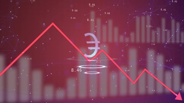 Electric board showing euro currency depreciation wirg red line going down.
