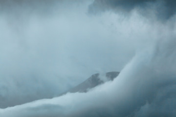 Athabasca glacier covered with clouds,