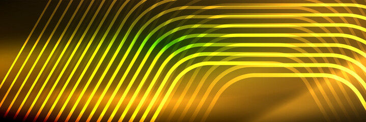 Shiny neon lines, stripes and waves, technology abstract background. Trendy abstract layout template for business or technology presentation, internet poster or web brochure cover, wallpaper