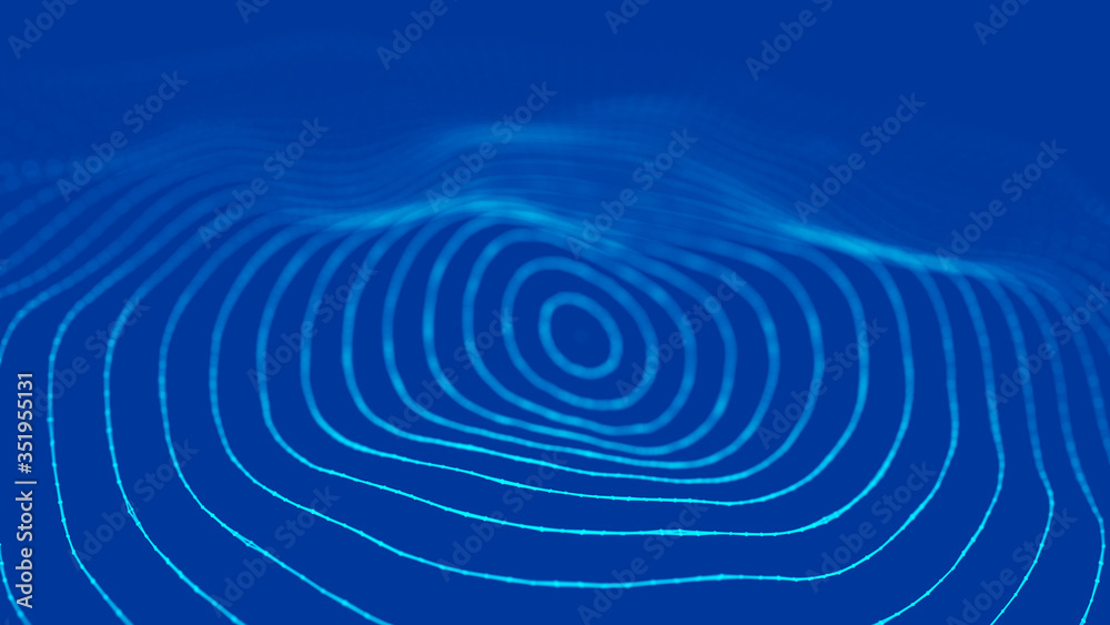 Poster sound wave. abstract current wave surface of ring circumferential lines. data technology illustratio