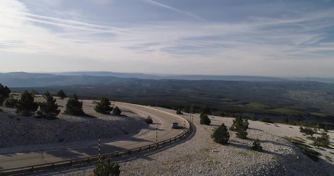 Road with Tour De France markings on Mont Ventoux, France