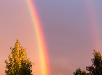 rainbow against the evening sky as a background