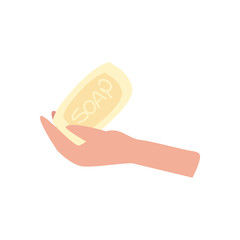Hand with soap bar flat style icon vector design