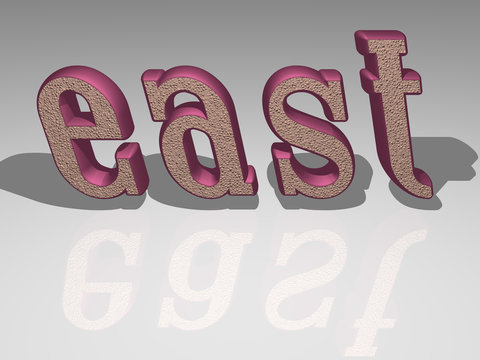 east in 3D illustration with light perspective and shadow, and image ideal for various usages