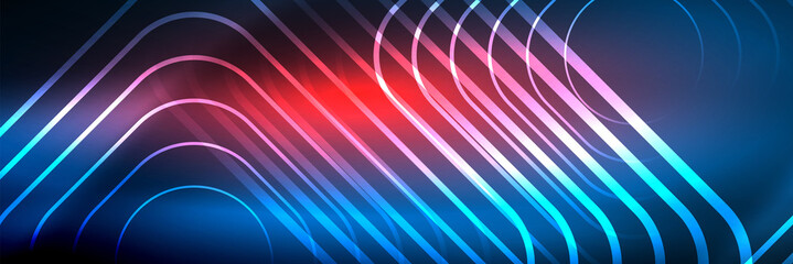 Shiny neon glowing techno lines, hi-tech futuristic abstract background template with square shapes