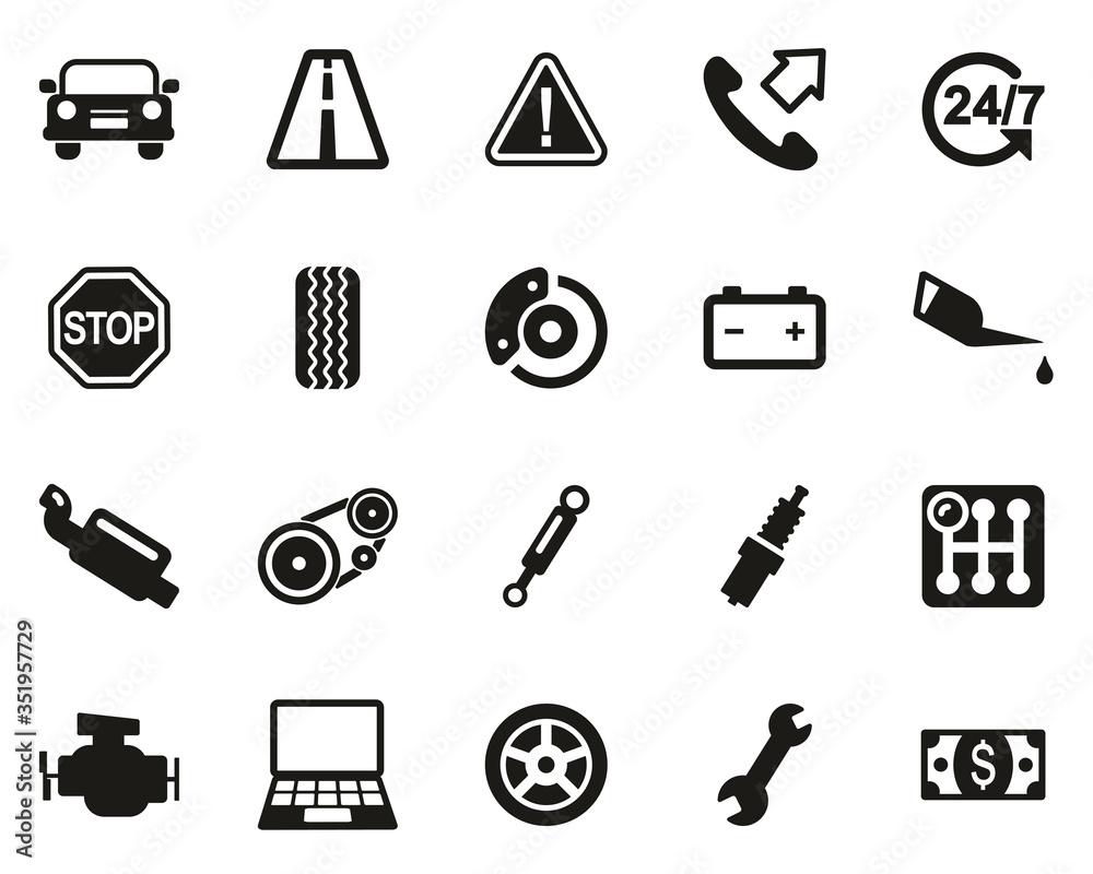 Wall mural Road Assistance Service Icons Black & White Set Big