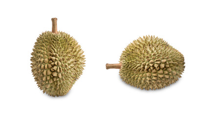 Isolated of fresh durian on white background with clipping path. King of fruit from Thailand
