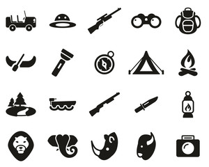 Safari Or Hunting Icons Black & White Set Big