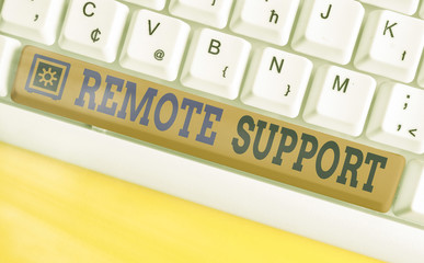 Text sign showing Remote Support. Business photo text type of secure service, which permits...