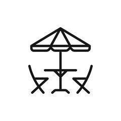 Cafe table with chair and parasol icon vector illustration