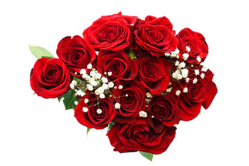 Obraz na płótnie Canvas fresh red roses in a bouquet isolated on white background