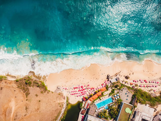 Aerial view of tropical sandy beach with turquoise ocean. Dreamland beach