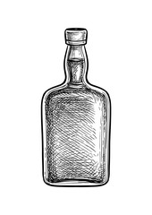 Ink sketch of whiskey bottle.