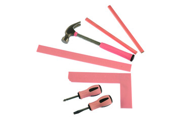 pink working tools isolated on white background