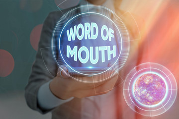 Text sign showing Word Of Mouth. Business photo text information that is transmitted without being...
