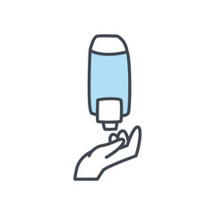 Hand under soap dispenser flat style icon vector design