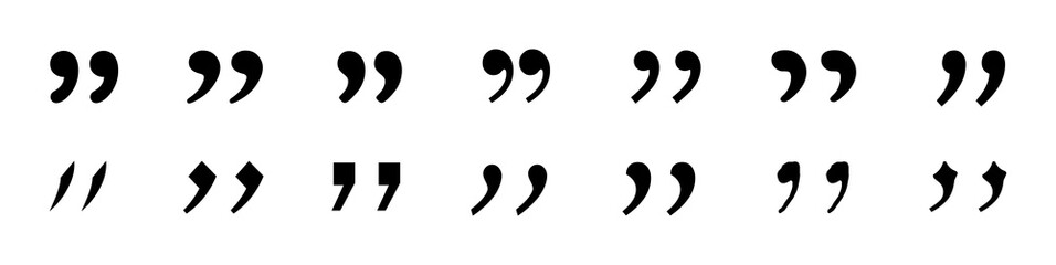 Quotes icon set. Set of quotes or com. Comma , quotation mark. Black signs isolated on white background. Vector illustration