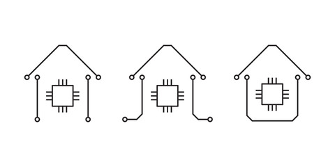 House made of circuit board concept. Simple icon and home automation concept. Vector illustration isolated on white background.