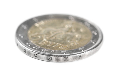 Two euro coin isolated on white background, macro