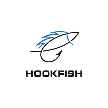 Fish with Hook Fishing Angler logo design