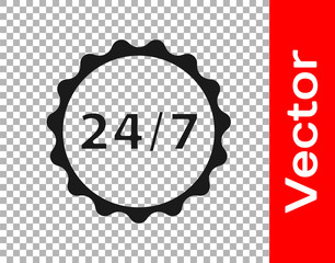 Black Clock 24 hours icon isolated on transparent background. All day cyclic icon. 24 hours service symbol. Vector