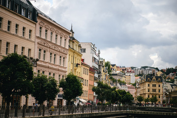 Fototapeta na wymiar Beautiful buildings from traditional town of Karlovy Vary, Czech Republic