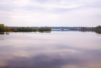 Volga river in morning at dawn
