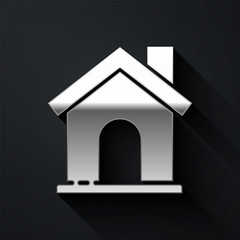 Silver House icon isolated on black background. Home symbol. Long shadow style. Vector