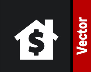 White House with dollar symbol icon isolated on black background. Home and money. Real estate concept. Vector