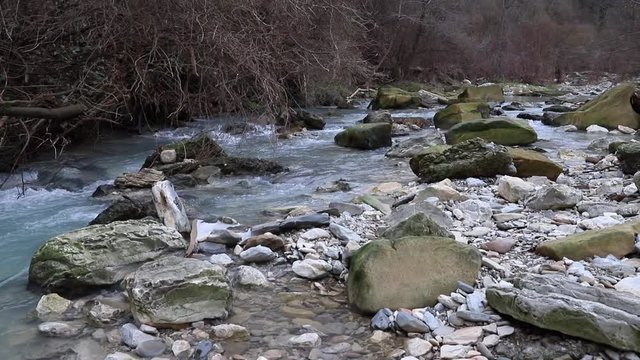 The fast mountain river, rich in hydrogen sulfide. "milk" water.