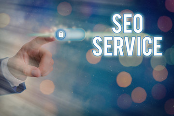 Conceptual hand writing showing Seo Service. Concept meaning techniques and procedures to increase...