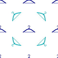 Blue Hanger wardrobe icon isolated seamless pattern on white background. Cloakroom icon. Clothes service symbol. Laundry hanger sign. Vector