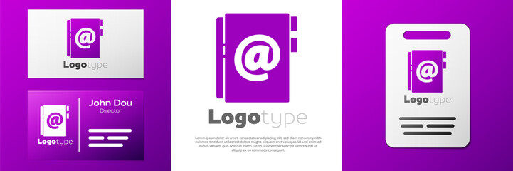 Logotype Address book icon isolated on white background. Notebook, address, contact, directory, phone, telephone book icon. Logo design template element. Vector