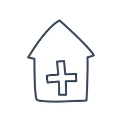 Cross inside house line style icon vector design