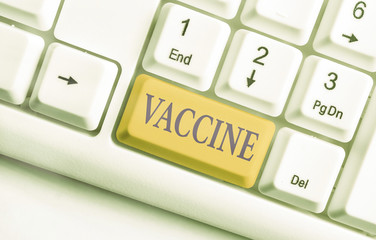 Writing note showing Vaccine. Business concept for preparation of killed microorganisms or living...